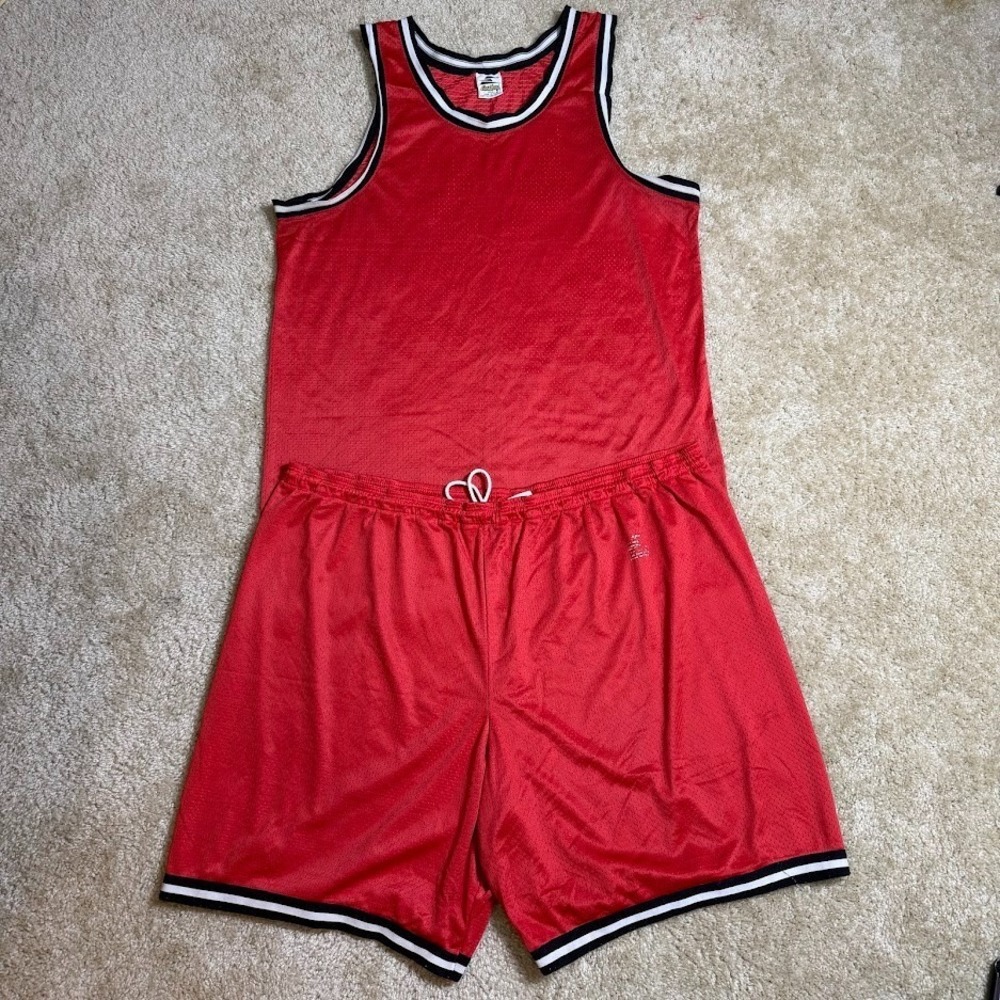 Vintage Eastbay Basketball Uniform Set Men's XXL Red Mesh Jersey Shorts Made USA